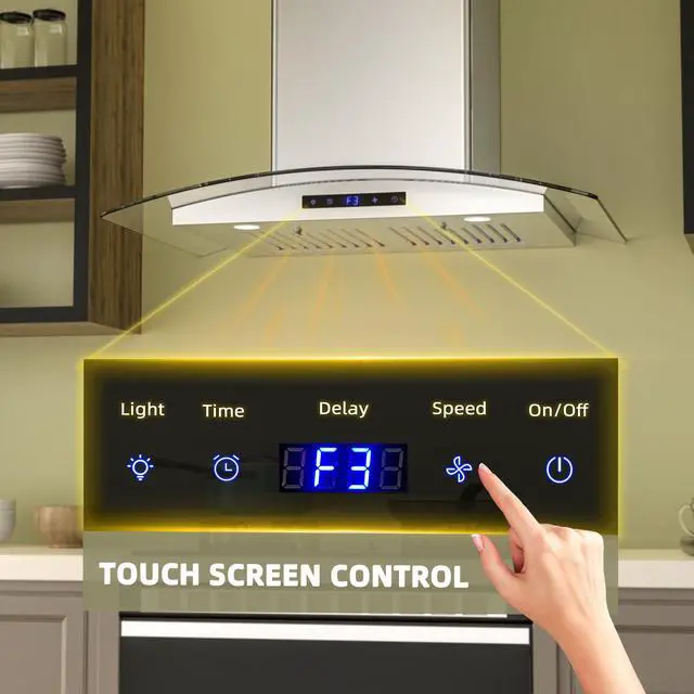 Alt view image 5 of 7 - Wall Mount Range Hood 30 inch, 600 CFM, Ducted/Ductless Convertible, Stainless Steel Kitchen Vent Hood with 3-Speed Fan and LED Lights, Soft Touch Controls