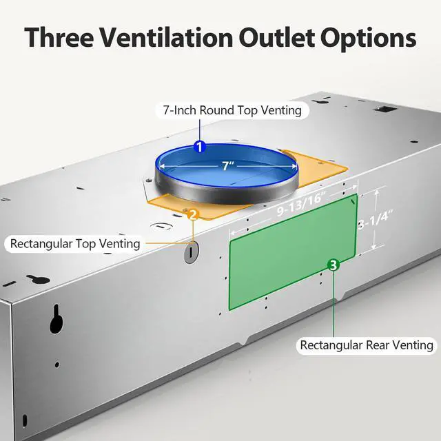 Alt view image 6 of 7 - 36 inch Under Cabinet Range Hood, 400 CFM Convertible Vent Hood (Ducted/Ductless), 2-Speed Exhaust Fan with Rocker Switch Control, Stainless Steel, Multiple Venting Options for Kitchen Stove