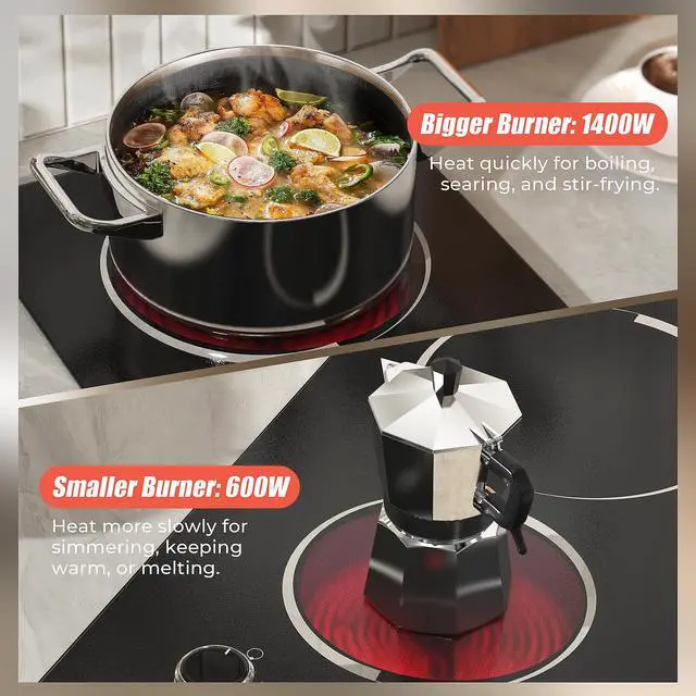 Alt view image 3 of 7 - 2 Burner Electric Cooktop 110V 2000W Countertop or Built-in | 12 Inch Plug in Two Burner Electric Stove 120V Portable, Knob Control, 9 Power Levels and Overheat Protection, Silver Knob