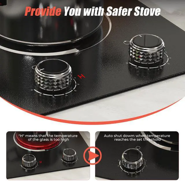 Alt view image 6 of 7 - 2 Burner Electric Cooktop 110V 2000W Countertop or Built-in | 12 Inch Plug in Two Burner Electric Stove 120V Portable, Knob Control, 9 Power Levels and Overheat Protection, Silver Knob