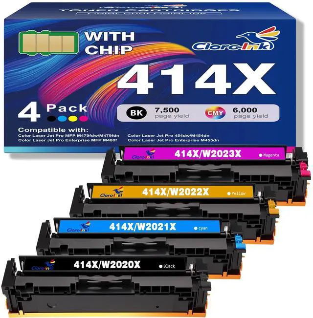 Main image of 414X Toner Cartridges 4 Pack with Chip Replacement for HP 414A 414X W2020X W2020A for Color LaserJet Pro MFP M479fdw M479fdn M454dw M454dn LaserJet M479 M454 Printer(B/C/Y/M Color)