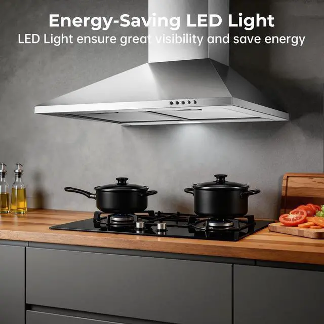 Alt view image 6 of 7 - 24 inch Wall Mount Range Hood, Stainless Steel Range Hood 450 CFM | Ducted/Ductless Convertible Kitchen Hood with Push Button Control, 3 Fan Speed, 2 Pcs Mesh Filters