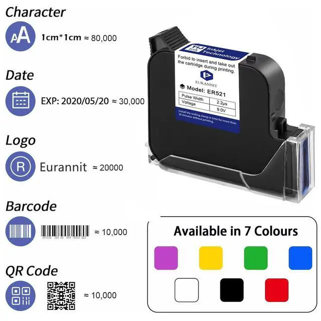 Alt view image 5 of 7 - Original Black Ink Cartridge ER521, 72ml Quick Dry Solvent Ink Replacement for 1inch/25.4mm Handheld Inkjet Printer E15-1 /E16-1 /E11-1 /E50