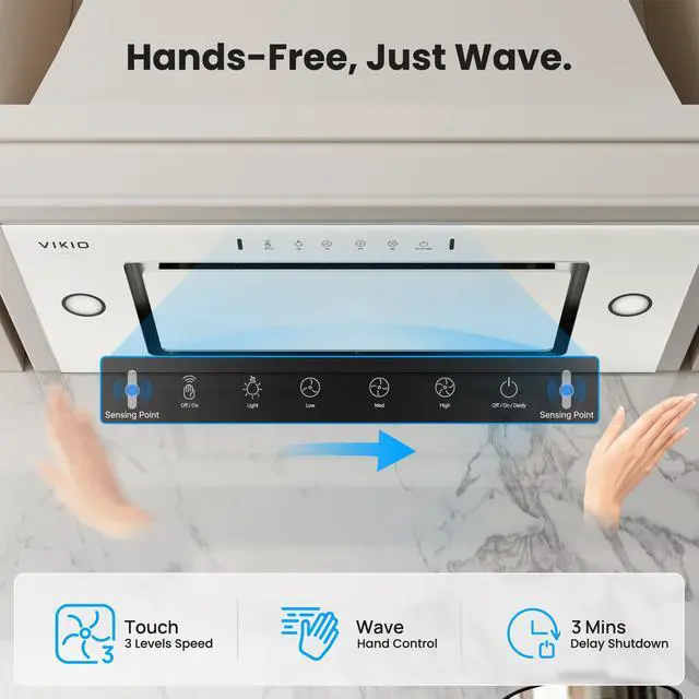 Alt view image 3 of 7 - Range Hood Insert 30 Inch - Built-in 900 CFM Ducted/Ductless Range Hood with 3 Speed Fan, White Stainless Steel & Tempered Glass with Gesture Sensing &Touch Control for Over Kitchen Stove