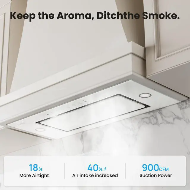 Alt view image 2 of 7 - Range Hood Insert 30 Inch - Built-in 900 CFM Ducted/Ductless Range Hood with 3 Speed Fan, White Stainless Steel & Tempered Glass with Gesture Sensing &Touch Control for Over Kitchen Stove