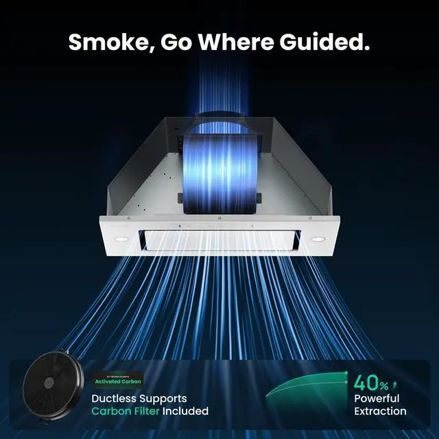 Alt view image 7 of 7 - Range Hood Insert 30 Inch - Built-in 900 CFM Ducted/Ductless Range Hood with 3 Speed Fan, White Stainless Steel & Tempered Glass with Gesture Sensing &Touch Control for Over Kitchen Stove