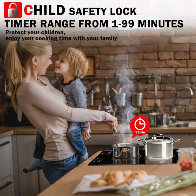 Alt view image 4 of 7 - 2 Burner Electric Cooktop 12 Inch, Drop-in Radiant Cooktop | Child Safety Lock, Timer, Residual Heat Indicator, 3200W Heats up Quickly, Hard Wire 220-240v Electric Stove Top, No Plug