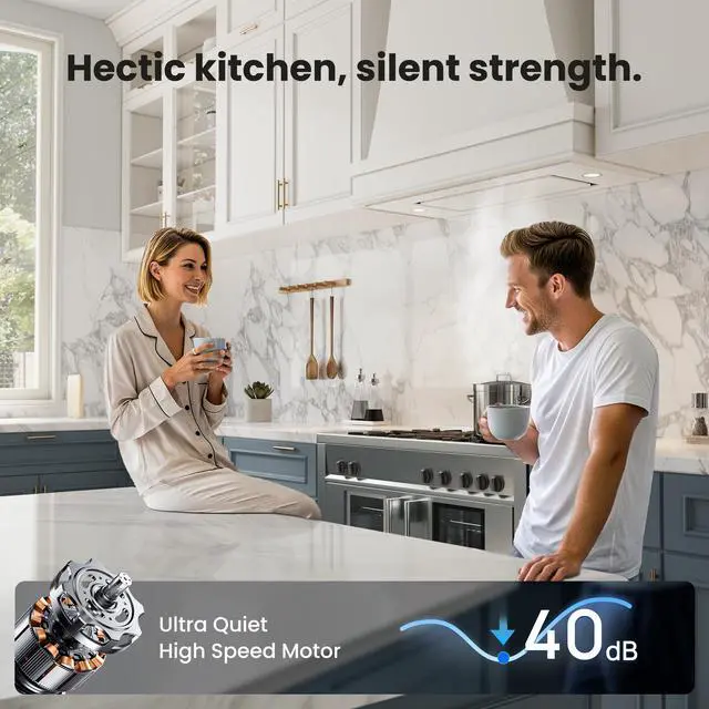 Alt view image 6 of 7 - Range Hood Insert 30 Inch - Built-in 900 CFM Ducted/Ductless Range Hood with 3 Speed Fan, White Stainless Steel & Tempered Glass with Gesture Sensing &Touch Control for Over Kitchen Stove