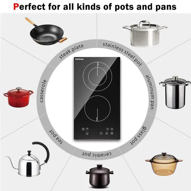 Alt view image 5 of 7 - 2 Burner Electric Cooktop 12 Inch, Drop-in Radiant Cooktop | Child Safety Lock, Timer, Residual Heat Indicator, 3200W Heats up Quickly, Hard Wire 220-240v Electric Stove Top, No Plug