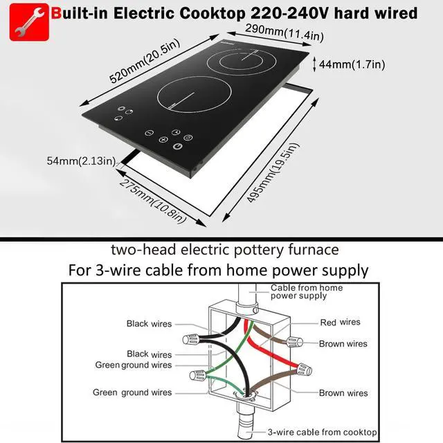 Alt view image 6 of 7 - 2 Burner Electric Cooktop 12 Inch, Drop-in Radiant Cooktop | Child Safety Lock, Timer, Residual Heat Indicator, 3200W Heats up Quickly, Hard Wire 220-240v Electric Stove Top, No Plug
