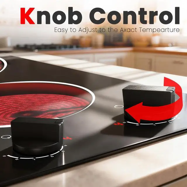 Alt view image 2 of 7 - 2 Burner Electric Cooktop 110V 2000W Countertop or Built-in | 12 Inch Plug in Two Burner Electric Stove, Hot Plate Ceramic Stovetop, Knob Control, 9 Power Levels and Overheat Protection