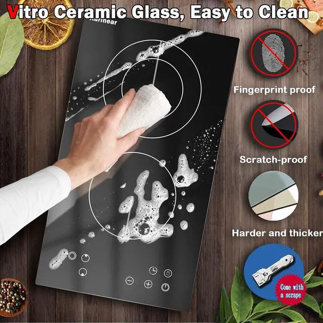 Alt view image 7 of 7 - 2 Burner Electric Cooktop 12 Inch, Drop-in Radiant Cooktop | Child Safety Lock, Timer, Residual Heat Indicator, 3200W Heats up Quickly, Hard Wire 220-240v Electric Stove Top, No Plug