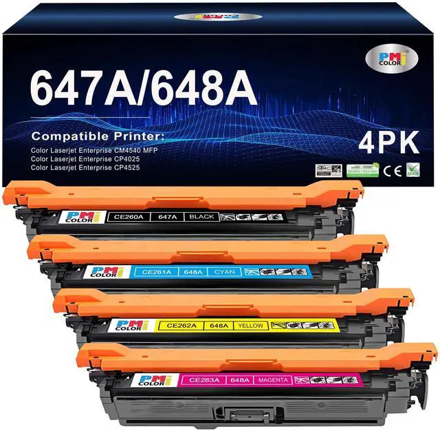 Main image of 647A 648A Toner Cartridge for HP Color LaserJet CM4540 CP4025,CP4525 | Compatible for HP Color LaserJet Enterprise CM4540 MFP, CP4025, CP4525 Series Printer (Black,Cyan,Magenta,Yellow 4 Pack)