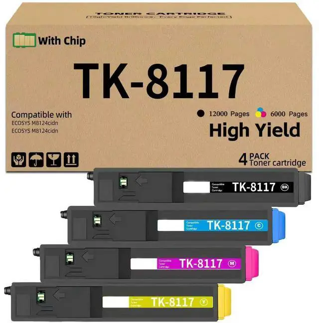 Main image of TK8117 TK-8117 Toner Cartridges With Chip Replacement for Kyocera TK-8117K TK-8117C TK-8117M TK-8117Y 1T02P30US0 1T02P3CUS0 1T02P3BUS0 Compatible with Kyocera ECOSYS M8124cidn M8130cidn (4 Pack)