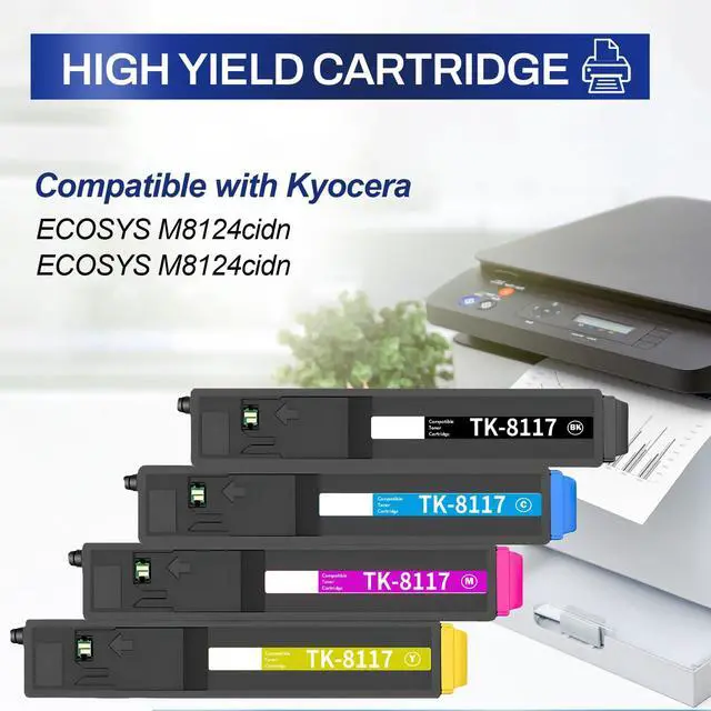 Alt view image 2 of 6 - TK8117 TK-8117 Toner Cartridges With Chip Replacement for Kyocera TK-8117K TK-8117C TK-8117M TK-8117Y 1T02P30US0 1T02P3CUS0 1T02P3BUS0 Compatible with Kyocera ECOSYS M8124cidn M8130cidn (4 Pack)