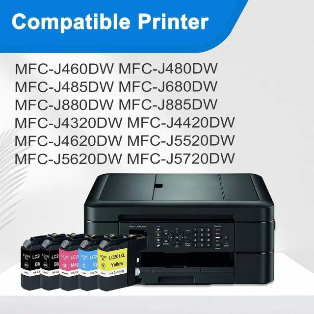 Alt view image 2 of 7 - LC201XL LC203 Ink Cartridges (5 Pack, 2Black 1Cyan 1Magenta 1Yellow) Compatible Ink Cartridges Replacement for Brother LC201XL LC203 with FC-J460DW MFC-J480DW MFC-J485DW MFC-J880DW Printer