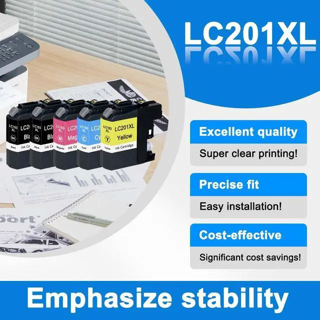 Alt view image 4 of 7 - LC201XL LC203 Ink Cartridges (5 Pack, 2Black 1Cyan 1Magenta 1Yellow) Compatible Ink Cartridges Replacement for Brother LC201XL LC203 with FC-J460DW MFC-J480DW MFC-J485DW MFC-J880DW Printer