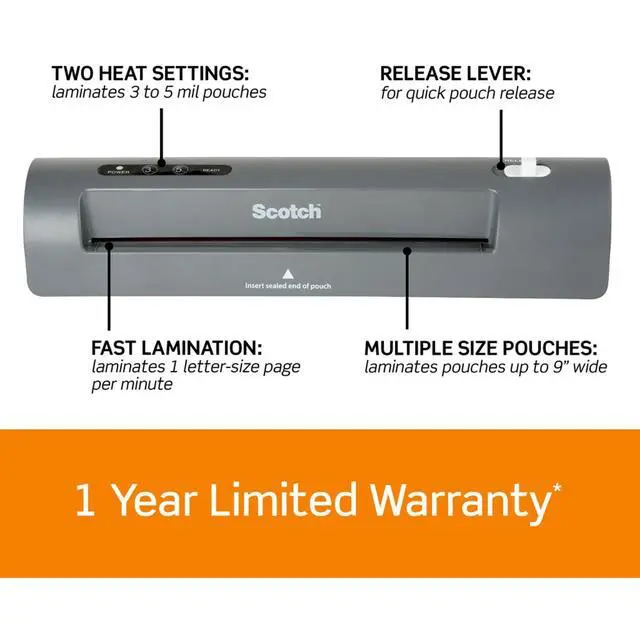 Alt view image 2 of 6 - Thermal Laminator with 20 Thermal Pouches, 9-inch Width, Gray (TL901X-20)