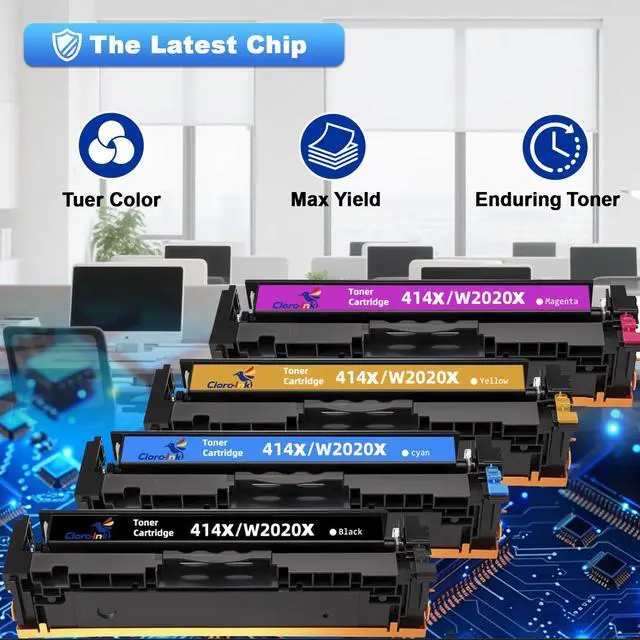 Alt view image 5 of 7 - 414X Toner Cartridges 4 Pack with Chip Replacement for HP 414A 414X W2020X W2020A for Color LaserJet Pro MFP M479fdw M479fdn M454dw M454dn LaserJet M479 M454 Printer(B/C/Y/M Color)