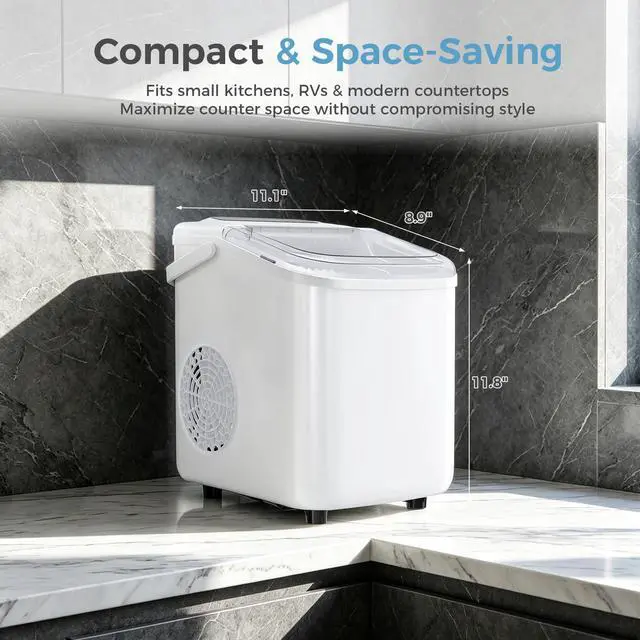 Alt view image 2 of 7 - Countertop Ice Maker, Portable Ice Machine with Carry Handle Basket and Scoop, 9 Bullet Cubes Ready in 6 Mins, 26lbs Daily, Self-Cleaning for Home, Kitchen, Camping, RV