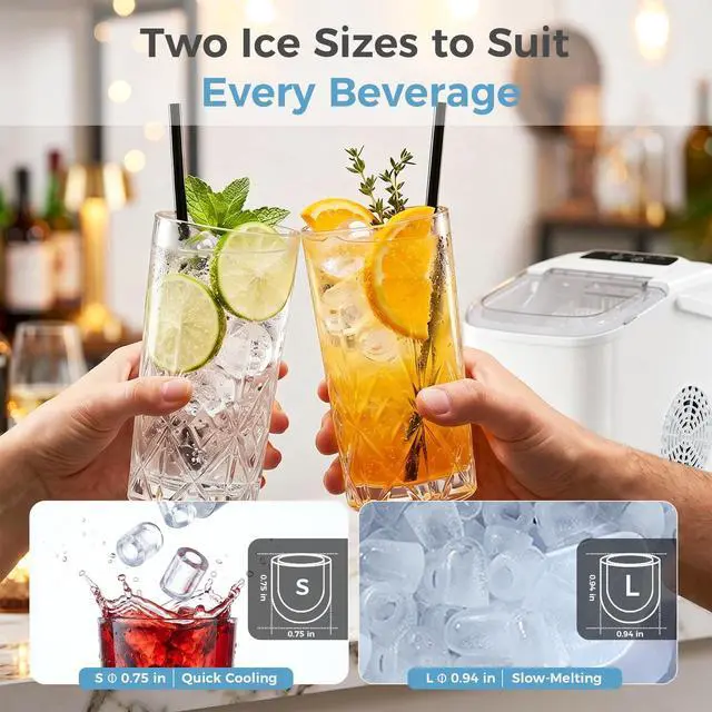 Alt view image 4 of 7 - Countertop Ice Maker, Portable Ice Machine with Carry Handle Basket and Scoop, 9 Bullet Cubes Ready in 6 Mins, 26lbs Daily, Self-Cleaning for Home, Kitchen, Camping, RV