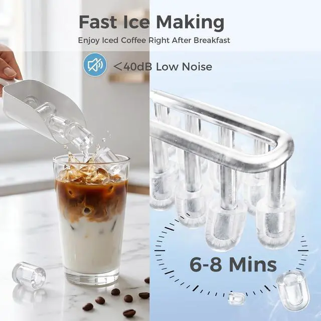 Alt view image 5 of 7 - Countertop Ice Maker, Portable Ice Machine with Carry Handle Basket and Scoop, 9 Bullet Cubes Ready in 6 Mins, 26lbs Daily, Self-Cleaning for Home, Kitchen, Camping, RV