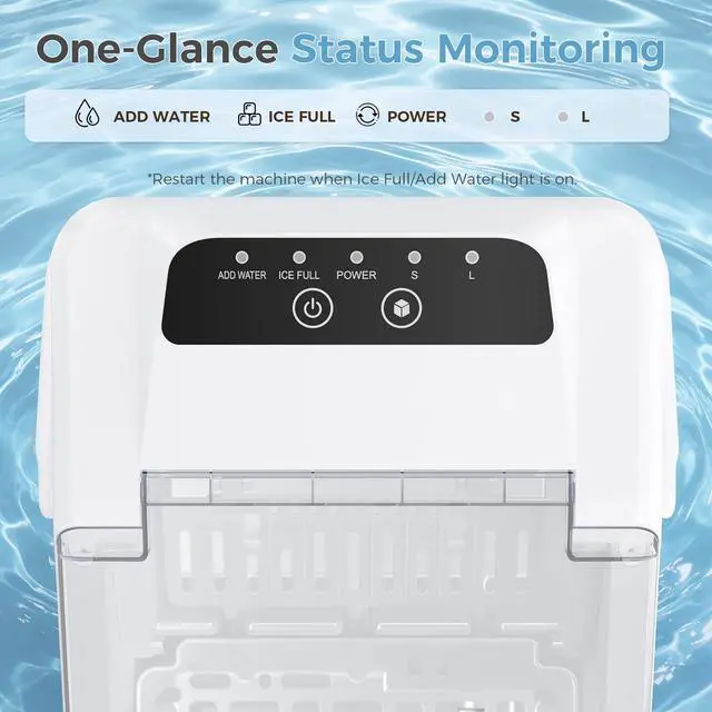 Alt view image 6 of 7 - Countertop Ice Maker, Portable Ice Machine with Carry Handle Basket and Scoop, 9 Bullet Cubes Ready in 6 Mins, 26lbs Daily, Self-Cleaning for Home, Kitchen, Camping, RV