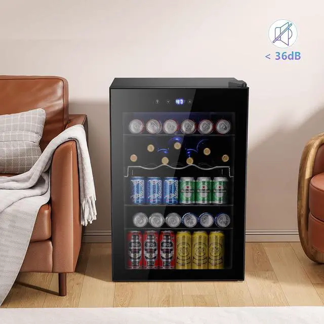 Alt view image 5 of 5 - Beverage Refrigerator 145 Can Wine Cooler Freestanding Mini Fridge Small with Digital Temperature Control, Glass Door, and Child Lock, Quiet Drink Refrigerator for Home, Bar 4.5 Cu. Ft
