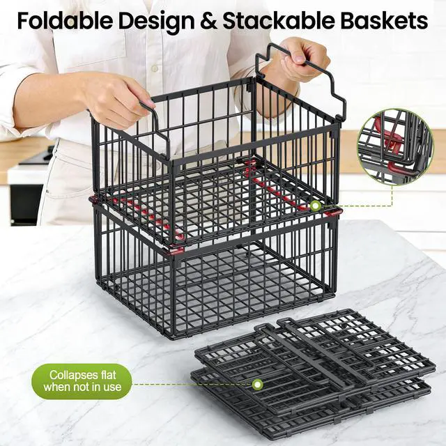 Alt view image 4 of 7 - Freezer Organizer Bins, 6 Pack Big Stackable Deep Chest Freezer Organizer Bins, Foldable Baskets with Handles, Black Storage Container Baskets for 5 to 9 Cu.FT Deep Freezer Sort Frozen Meats