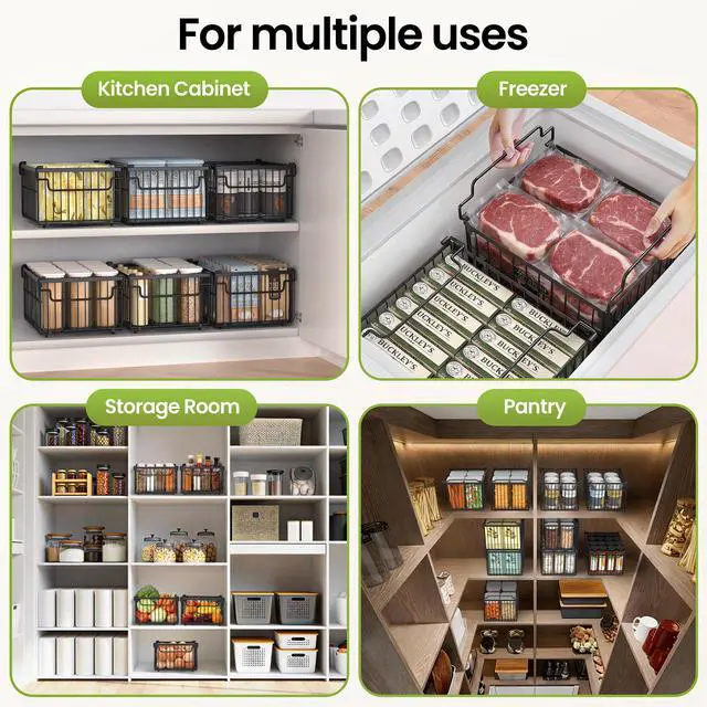Alt view image 7 of 7 - Freezer Organizer Bins, 6 Pack Big Stackable Deep Chest Freezer Organizer Bins, Foldable Baskets with Handles, Black Storage Container Baskets for 5 to 9 Cu.FT Deep Freezer Sort Frozen Meats