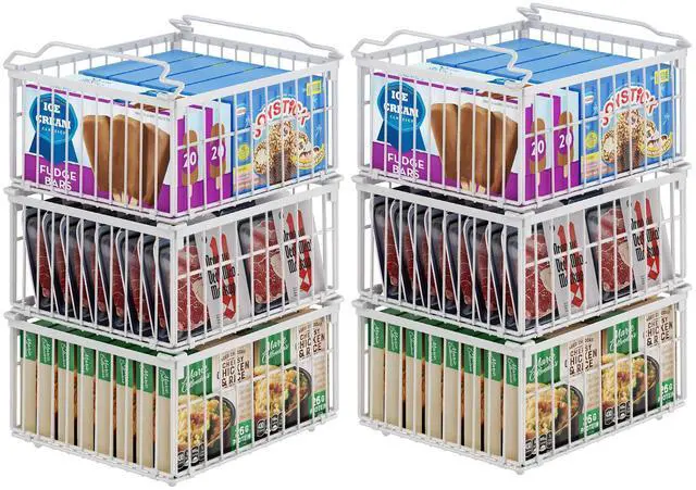 Main image of Freezer Organizer Bins, 6 Pack Big Stackable Deep Chest Freezer Organizer Bins, Foldable Baskets with Handles, White Storage Container Baskets for 5 to 9 Cu.FT Deep Freezer Sort Frozen Meats