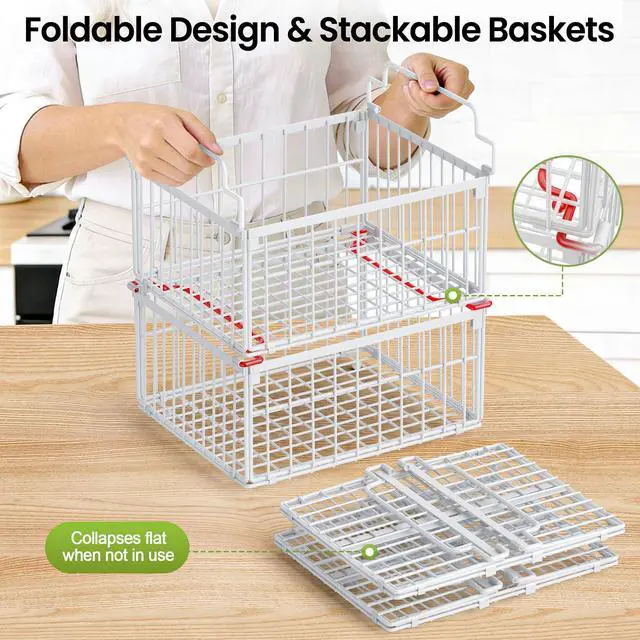 Alt view image 4 of 7 - Freezer Organizer Bins, 6 Pack Big Stackable Deep Chest Freezer Organizer Bins, Foldable Baskets with Handles, White Storage Container Baskets for 5 to 9 Cu.FT Deep Freezer Sort Frozen Meats