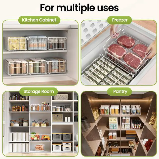Alt view image 7 of 7 - Freezer Organizer Bins, 6 Pack Big Stackable Deep Chest Freezer Organizer Bins, Foldable Baskets with Handles, White Storage Container Baskets for 5 to 9 Cu.FT Deep Freezer Sort Frozen Meats