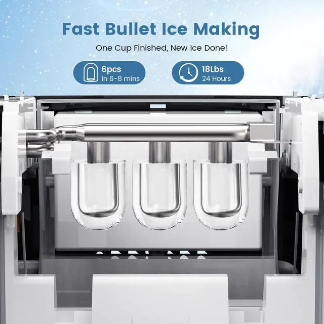 Alt view image 2 of 7 - Bullet Ice Maker, 18Lbs/Day Compact Countertop Ice Makers, Removable Lid Easy to Clean, Fast 6Pcs Bullet Ice in 8 Mins, Self-Cleaning & Low Noise for Office, Bedroom, RV(Black)