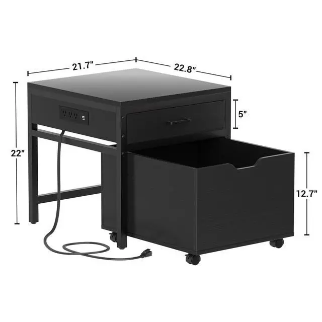 Alt view image 7 of 7 - Mini Fridge Stand with Drawer Storage & Power Outlet, Black | Heavy duty mobile beverage refrigerator shelf with lockable wheels, 22.8" x 21.6" table, max load 300 lbs for office