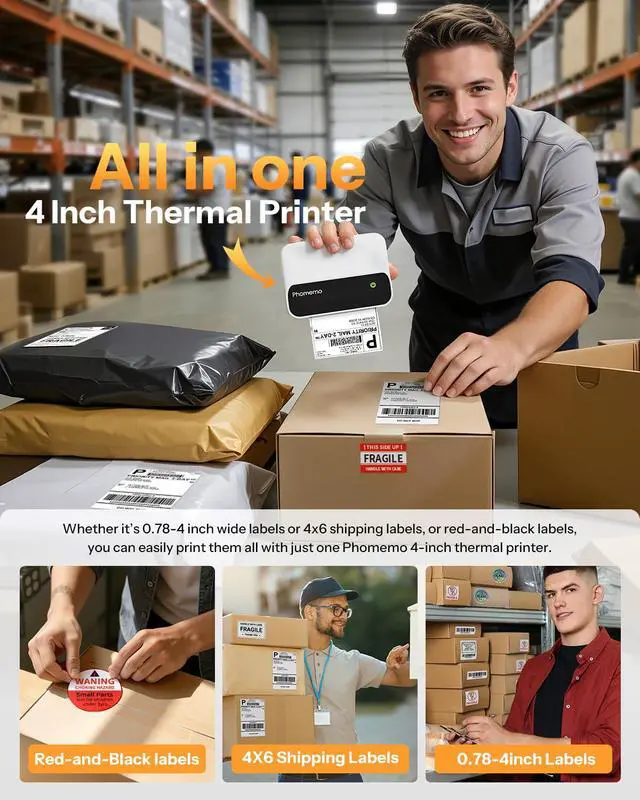 Alt view image 2 of 7 - M420 Thermal Label Printer, 4x6 Portable Shipping Label Printer | 4 Inch Bluetooth Thermal Printer Easy to Use for Small Business, Shipping,Home, Organization, APP with 6000+ Templates, White