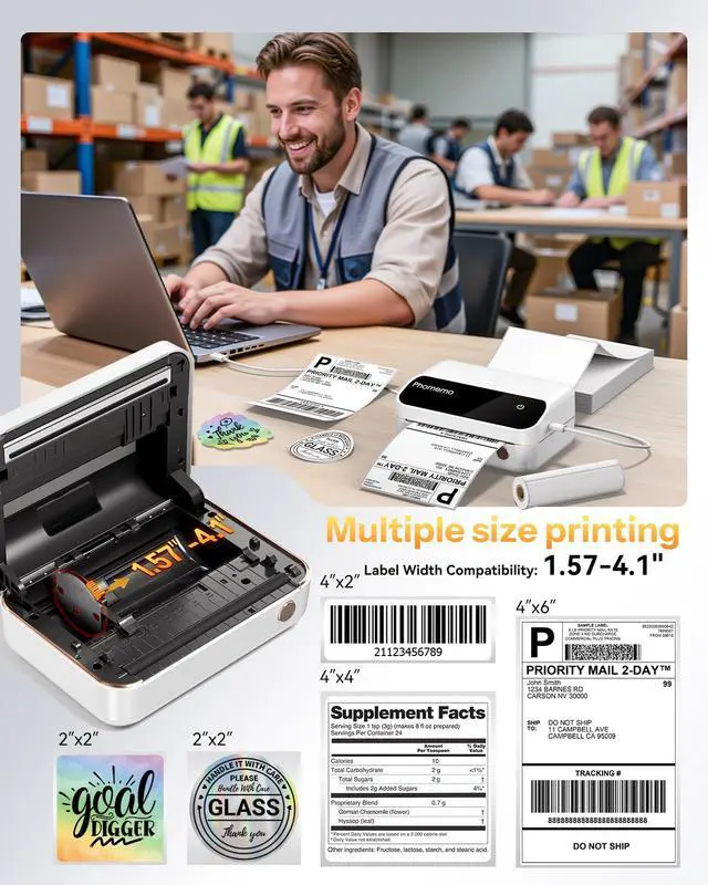 Alt view image 4 of 7 - M420 Thermal Label Printer, 4x6 Portable Shipping Label Printer | 4 Inch Bluetooth Thermal Printer Easy to Use for Small Business, Shipping,Home, Organization, APP with 6000+ Templates, White