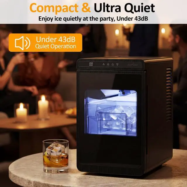 Alt view image 4 of 7 - Crystal Clear Ice Maker, Compact Countertop Ice Machine, 3 x 1.6 Ice Cubes in10-Mins, Self-Cleaning, LED Light & Timer, Portable Electric Ice Maker for Kitchen, Bar, RV, Black