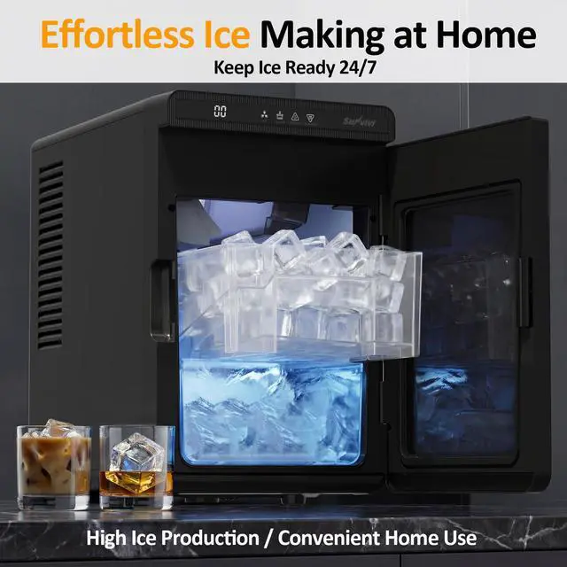 Alt view image 3 of 7 - Crystal Clear Ice Maker, Compact Countertop Ice Machine, 3 x 1.6 Ice Cubes in10-Mins, Self-Cleaning, LED Light & Timer, Portable Electric Ice Maker for Kitchen, Bar, RV, Black