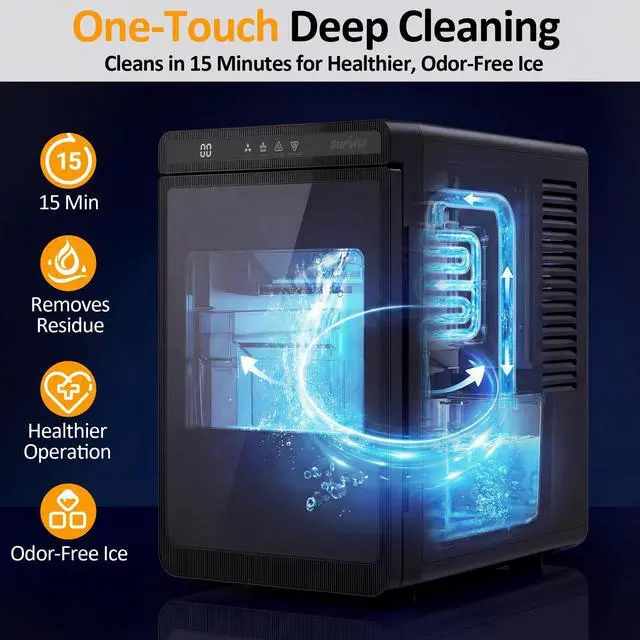 Alt view image 6 of 7 - Crystal Clear Ice Maker, Compact Countertop Ice Machine, 3 x 1.6 Ice Cubes in10-Mins, Self-Cleaning, LED Light & Timer, Portable Electric Ice Maker for Kitchen, Bar, RV, Black