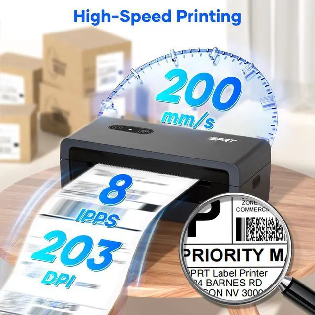 Alt view image 2 of 6 - 4x6 Bluetooth Thermal Shipping Label Printer, Wireless Label Maker for Shipping Packages, Work with iOS Android Windows, Support Amazon Shopify USPS UPS