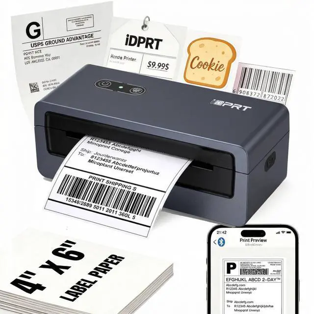 Main image of 4x6 Bluetooth Thermal Shipping Label Printer, Wireless Label Maker for Shipping Packages, Work with iOS Android Windows, Support Amazon Shopify USPS UPS
