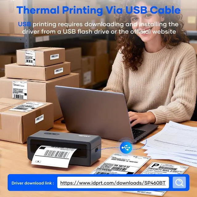 Alt view image 4 of 6 - 4x6 Bluetooth Thermal Shipping Label Printer, Wireless Label Maker for Shipping Packages, Work with iOS Android Windows, Support Amazon Shopify USPS UPS