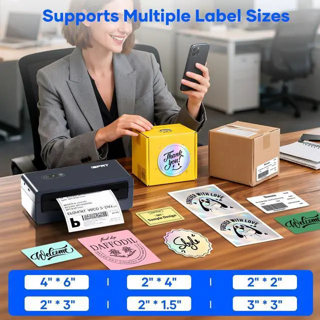 Alt view image 5 of 6 - 4x6 Bluetooth Thermal Shipping Label Printer, Wireless Label Maker for Shipping Packages, Work with iOS Android Windows, Support Amazon Shopify USPS UPS