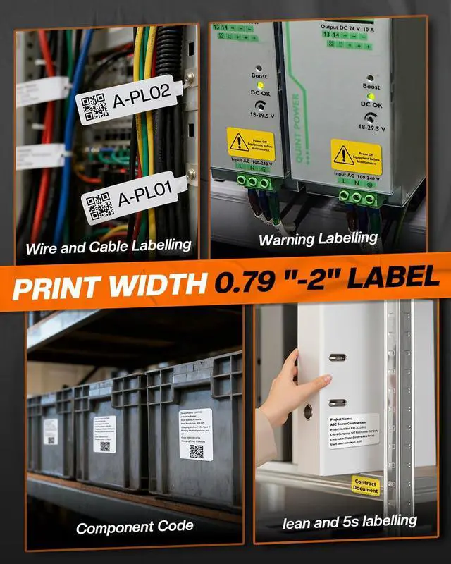 Alt view image 7 of 7 - Industrial Label Maker, 2" Bluetooth Portable Label Printer, Compatible Whith Mobile APP & PC Editor, Rechargeable 2600mAh, Wire and Cable Labeling Machine