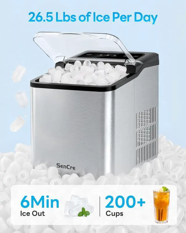Alt view image 3 of 7 - Ice Makers Countertop, 26.5Lbs/24H Ice Machine with 2 Sizes Bullet Ice, 9 Ice Cubes Release in 6 Mins, Self-Cleaning Portable Ice Maker with Ice Scoop and Basket for Home Kitchen Office Bar RV