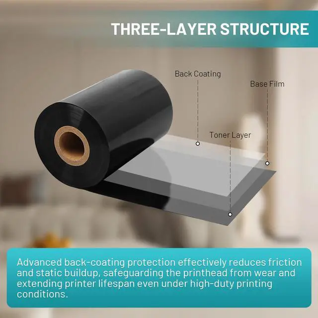 Alt view image 3 of 6 - 10 Rolls Resin Enhanced Wax Ribbon 4.33" x 1476' 1" Core Thermal Transfer | CSO Ink Outside, Barcode Label Printing, Compatible with Zebra, Sato, Datamax, TSC, GoDex, Citizen