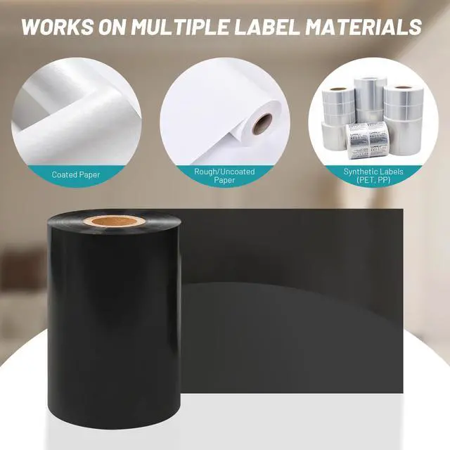 Alt view image 5 of 6 - 10 Rolls Resin Enhanced Wax Ribbon 4.33" x 1476' 1" Core Thermal Transfer | CSO Ink Outside, Barcode Label Printing, Compatible with Zebra, Sato, Datamax, TSC, GoDex, Citizen