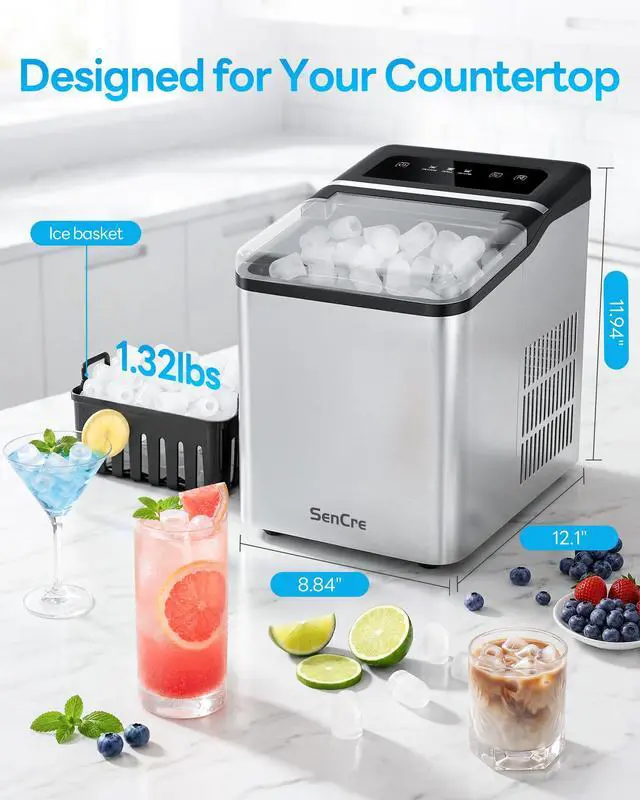 Alt view image 6 of 7 - Ice Makers Countertop, 26.5Lbs/24H Ice Machine with 2 Sizes Bullet Ice, 9 Ice Cubes Release in 6 Mins, Self-Cleaning Portable Ice Maker with Ice Scoop and Basket for Home Kitchen Office Bar RV