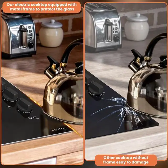Alt view image 3 of 7 - 30 Inch Electric Cooktop, Glass Protection Metal Frame, Knob Control | Built-in Radiant Stove Top, Dual Ring Expandable Burner, 220-240V Hardwired, Perfect for Seniors, 4 Burner Ceramic Cooktop